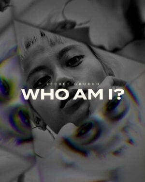 A kaleidoscope view of a woman looking into a mirror. The text says, "Who Am I?"